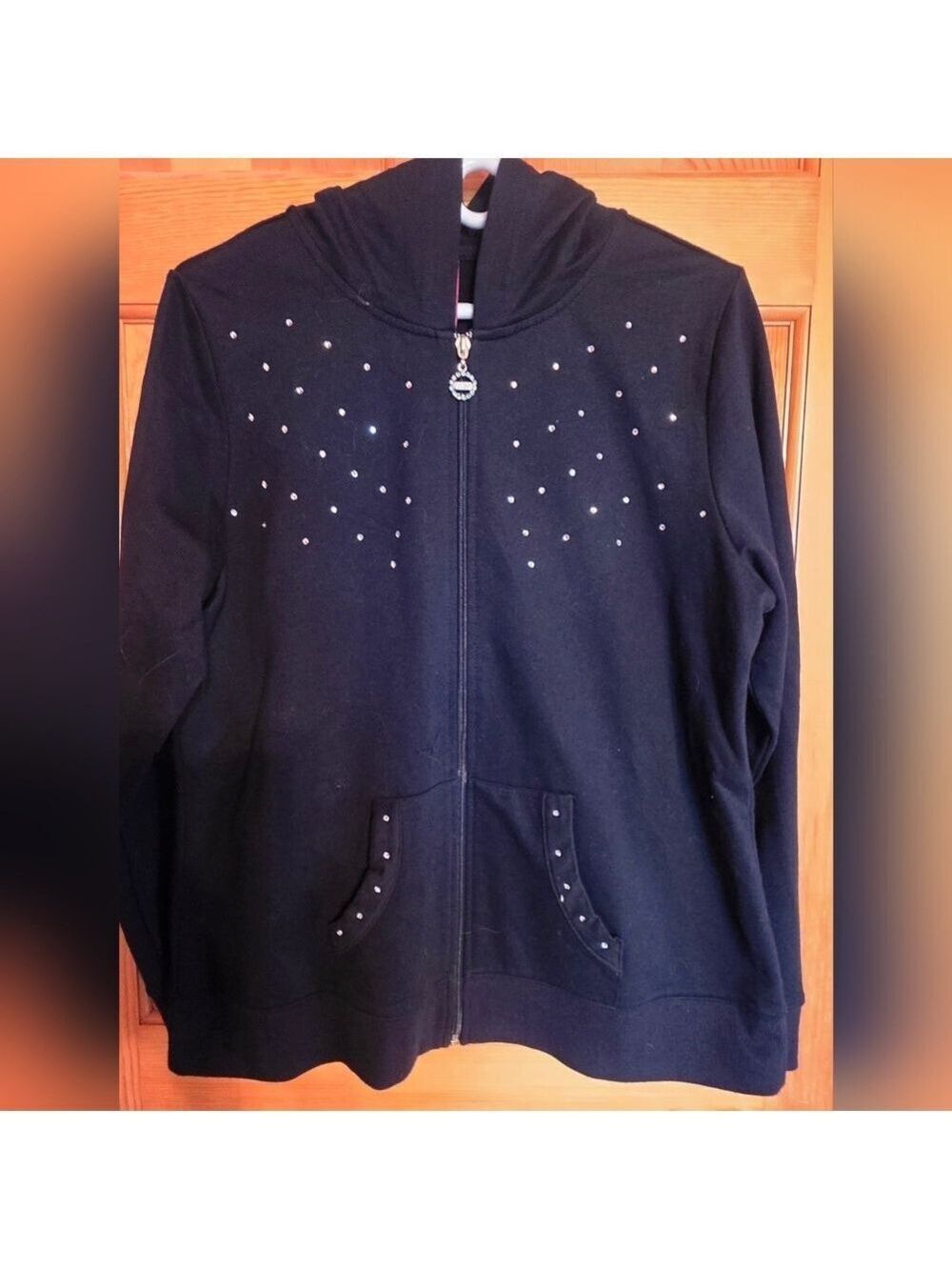Gitano Black Hoodie with Rhinestone Zipper Pull